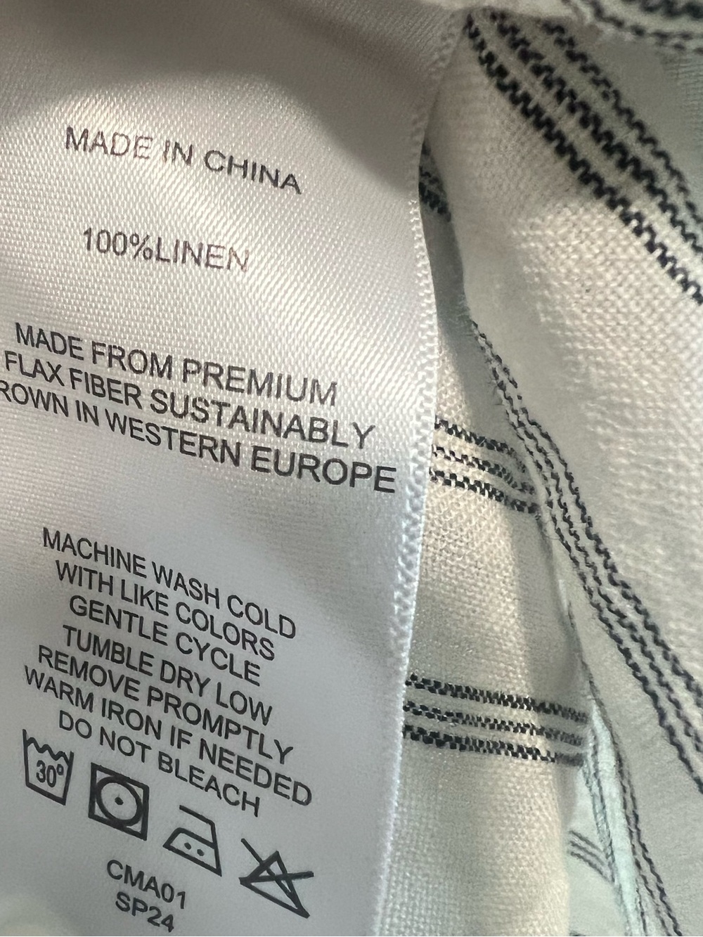 Quince 100% European Linen Long Sleeve Shit Cameal/ Black Stipe Size Small - Picture 7 of 8